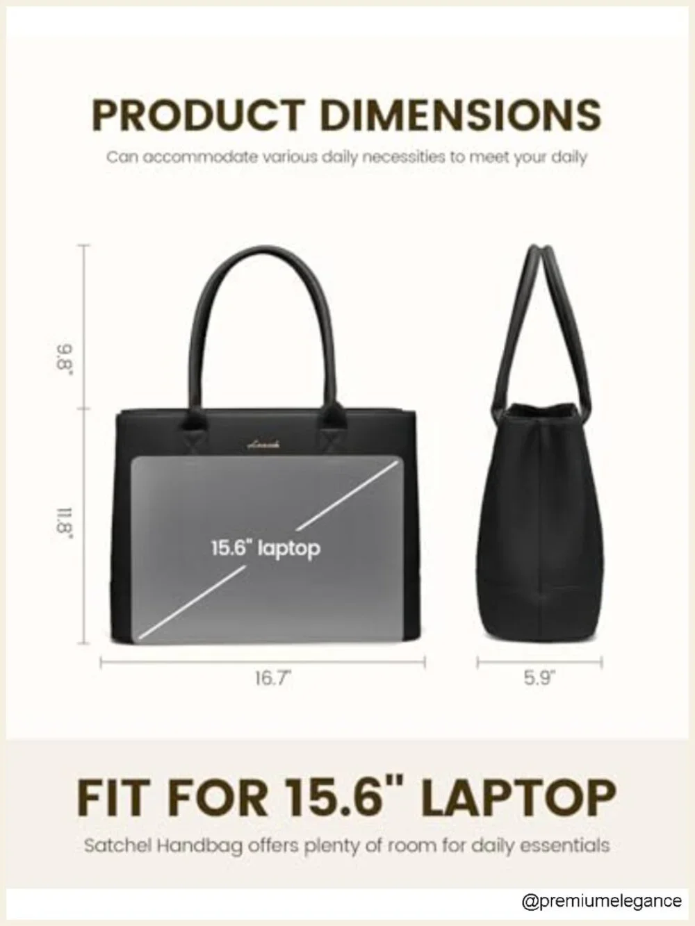 Waterproof PU Leather Laptop Tote Bag 15.6 inch Work Shoulder Bag